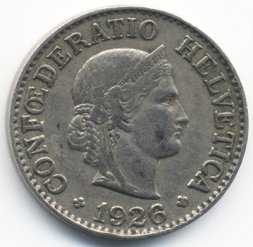 Швейцария 10 раппенов 1926 год