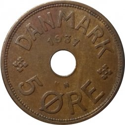 Дания 5 эре 1937 год