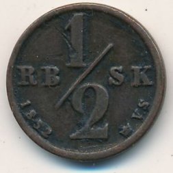 Дания 1/2 ригсбанкскиллинга 1852 год