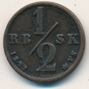 Дания 1/2 ригсбанкскиллинга 1852 год