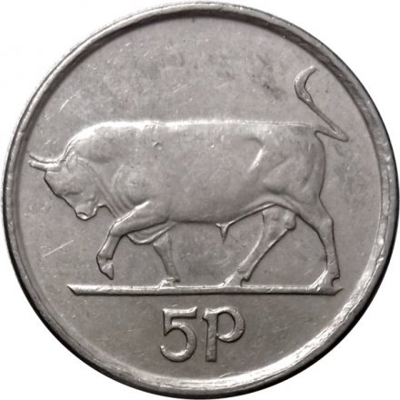 Ирландия 5 пенсов 1996 год - Бык. Ирландская арфа