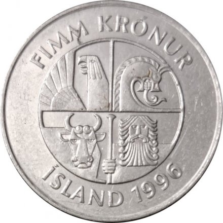 Исландия 5 крон 1996 год - Дельфины