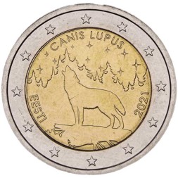 Эстония 2 евро 2021 год - Волк