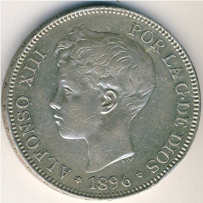 Испания 5 песет 1896 год