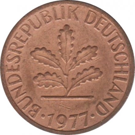 ФРГ 1 пфенниг 1977 год (D)
