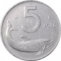 Италия 5 лир 1986 год - Дельфин. Судовой руль