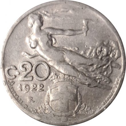 Италия 20 чентезимо 1922 год - Король Виктор Эммануил III