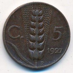 Италия 5 чентезимо 1927 год
