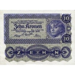 Австрия 10 крон 1922 год - UNC