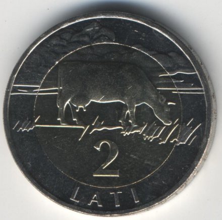 Латвия 2 лата 1999 год - Корова (UNC)