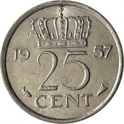 Нидерланды 25 центов 1957 год