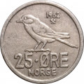 Норвегия 25 эре 1962 год - Король Улаф V. Северная синица