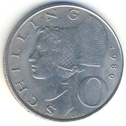 Австрия 10 шиллингов 1980 год