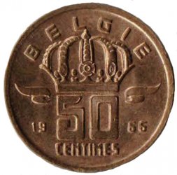 Бельгия 50 сантимов 1966 год BELGIE