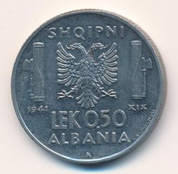Албания 0.5 лек 1941 год - Виктор Эммануил III