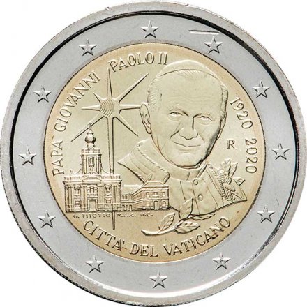 Ватикан 2 евро 2020 год - 100-летие со дня рождения папы римского Иоанна Павла II