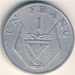 Монета Руанда 1 франк 1977 год