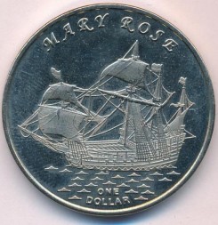 Монета Острова Гилберта (Кирибати) 1 доллар 2015 год - Парусник Мэри Роуз