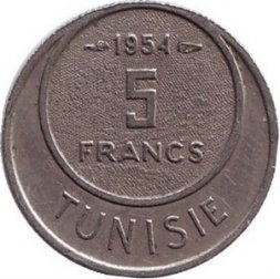 Тунис 5 франков 1954 год