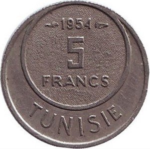 Тунис 5 франков 1954 год