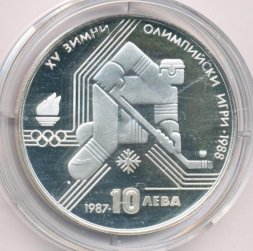 Болгария 10 левов 1987 год - XV Зимние Олимпийские игры 1988 года. Хоккей