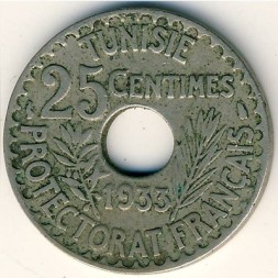 Тунис 25 сентим 1933 год