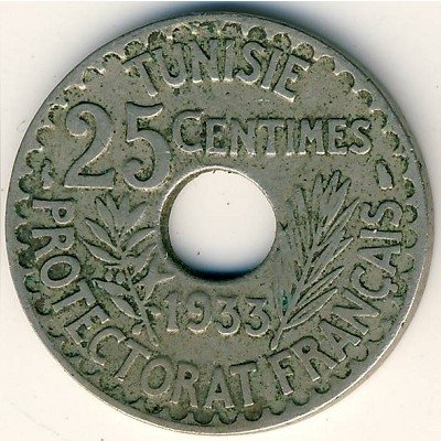 Тунис 25 сантимов 1933 год