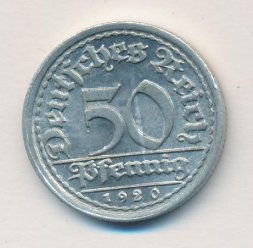 Веймарская республика 50 пфеннигов 1920 год (F)