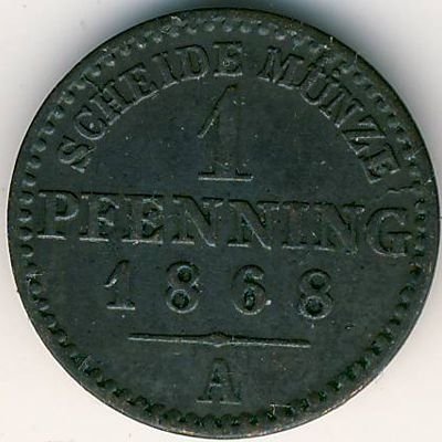 Пруссия 1 пфеннинг 1868 год