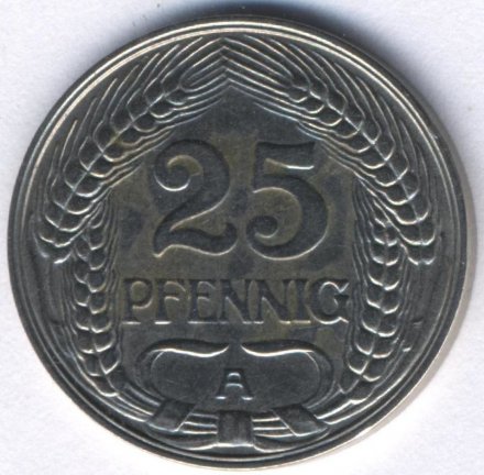 Германия 25 пфеннигов 1909 год (A)