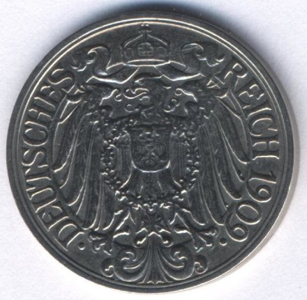 Германия 25 пфеннигов 1909 год (A)