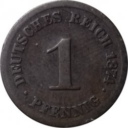 Германия 1 пфенниг 1874 год (D)