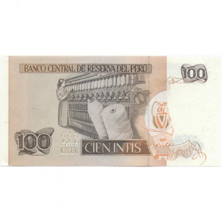 Перу 100 инти 1987 год - Рамон Кастилья. Хлопкопрядение. Герб UNC