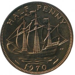 Великобритания 1/2 пенни 1970 год