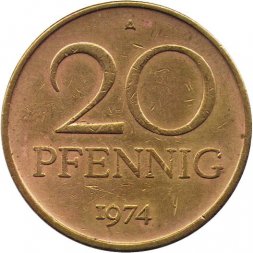 ГДР 20 пфеннигов 1974 год