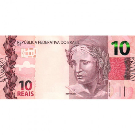 Бразилия 10 реалов 2010 (выпуск 2019) год - Скульптура &quot;Республика&quot;. Ара UNC