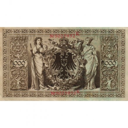 Германия 1000 марок 1910 год (красная печать) - XF