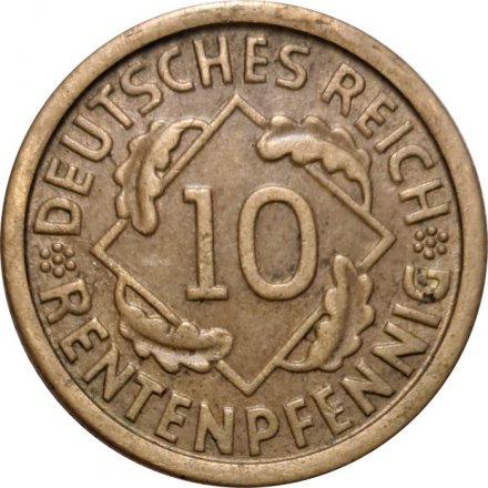Веймарская республика 10 рейхспфеннигов 1924 год (F)