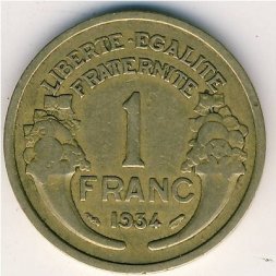 Франция 1 франк 1934 год