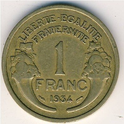 Франция 1 франк 1934 год