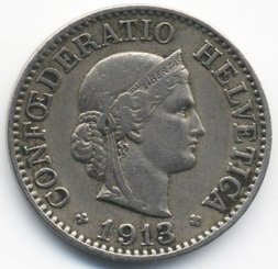 Швейцария 10 раппенов 1913 год