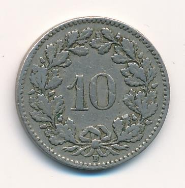 Швейцария 10 раппенов 1913 год