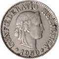 Швейцария 10 раппенов 1950 год