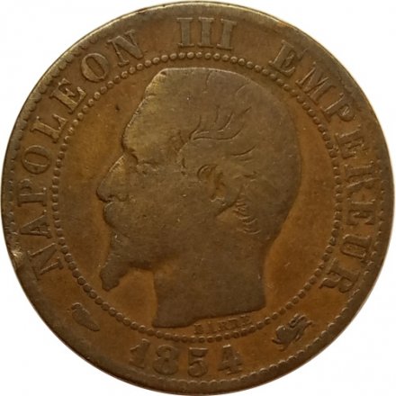 Франция 5 сантимов 1854 год (D)