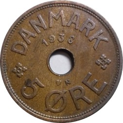 Дания 5 эре 1938 год