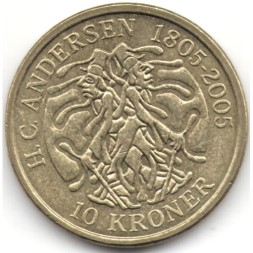 Монета Дания 10 крон 2006 год - Сказки Ганса Христиана Андерсена. Тень (Skyggen, 1847)