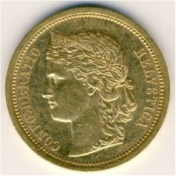 Швейцария 20 франков 1886 год