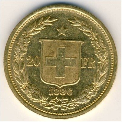 Швейцария 20 франков 1886 год
