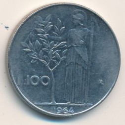 Италия 100 лир 1964 год Минерва