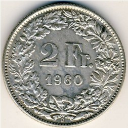 Швейцария 2 франка 1960 год